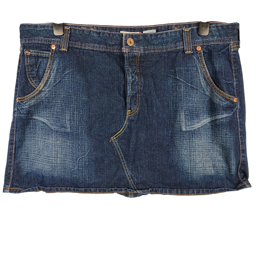 Levis Womens SZ 24 Denim Mini Skirt Dark Wash Cotton Y2K Grunge Cinch Back